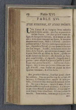 Fable XVI. D'un scorpion, et d'une toürte.