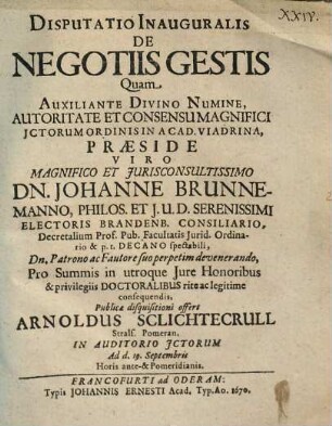 Disputatio Inauguralis De Negotiis Gestis