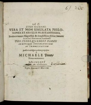 Iuris Romani Vera Et Non Simulata Philosophia Et Ars Eius Praestantissima