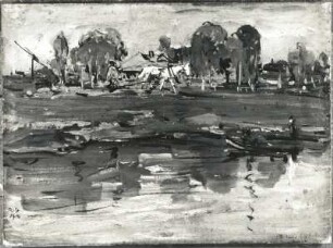 Gehöft an der Wolga : Gehöft an der Wolga. Öl auf Pappe auf Holz; 22,6 x 30,5 cm (1910; R. Sterl)