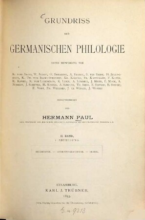 Grundriss der germanischen Philologie, 2,1. Heldensage. Literaturgeschichte. Metrik