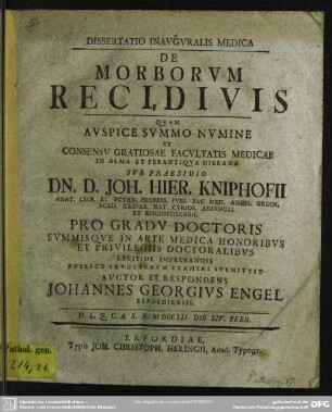 Dissertatio Inauguralis Medica De Morborum Recidivis