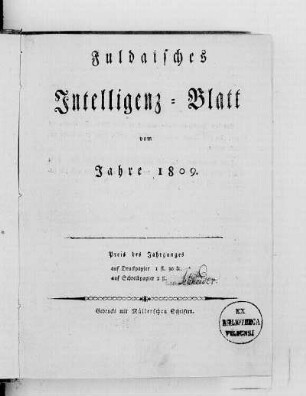 1809: Fuldaisches Intelligenz-Blatt