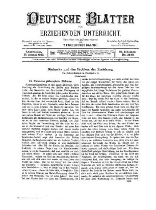 Nietzsche und das Problem der Erziehung : (Fortsetzung)