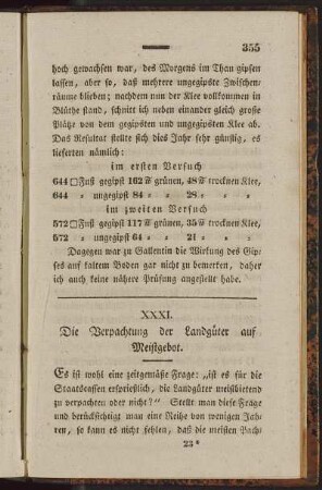 XXXI. Die Verpachtung der Landgüter auf Meistgebot