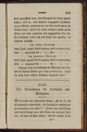 XXXI. Die Verpachtung der Landgüter auf Meistgebot
