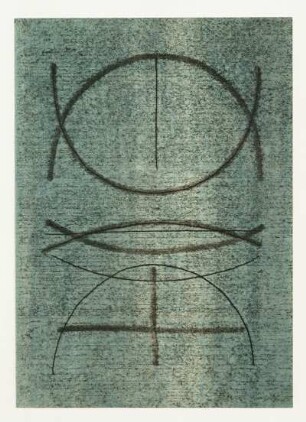 Dennhardt, Klaus: Einzelblatt aus der Mappe 3 - Drei Linien in ihrer Wandlung. Monotypie; 70 x 50 cm. 31.07.1986. Dresden: Leonhardi-Museum, Ausstellung Klaus Dennhardt - flußabwärts vom 9. Juli - 29. August 2004.