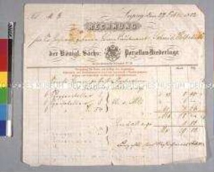 Hochzeits-Konvolut der Familie Hildemann / Schmid - Rechnung des Königl. Sächsischen Porzellangeschäfts an Herrn Lieutenant Schmid in Wolfenbüttel über die Lieferung von Suppen- und Speisetellern; Leipzig, 27. Februar 1882
