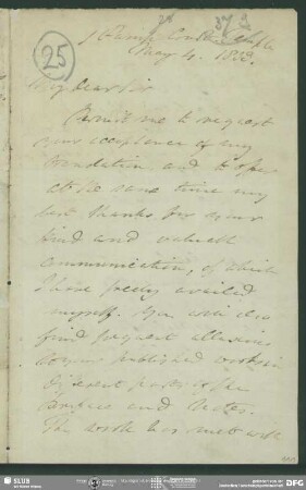 Eigenh. Brief von Abraham Hayward an August Wilhelm von Schlegel, London, 04.05.1833