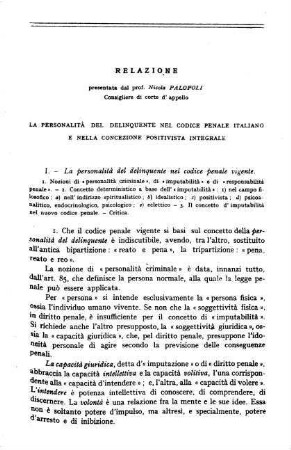 505-552, Relazione: La personalità del delinquente nel Codice penale italiano e nella concezione positivista integrale
