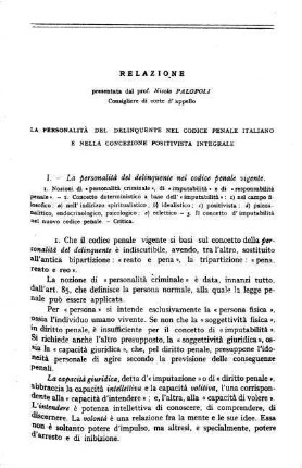 505-552, Relazione: La personalità del delinquente nel Codice penale italiano e nella concezione positivista integrale