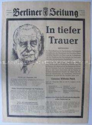 Tageszeitung "Berliner Zeitung" zum Tod von Wilhelm Pieck
