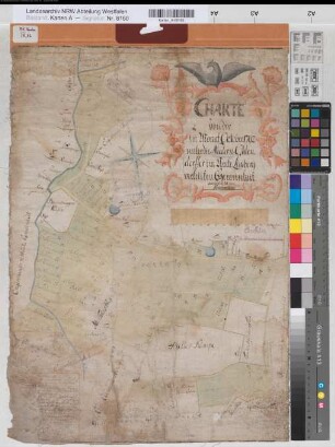 Preußisch Oldendorf (Preußisch Oldendorf) Teilung eines Gemeinheitsteils unter den Einwohnern von Nieder-Oldendorf 1782 120 Ruten = 13,7 cm 60 x 42 kol. Zeichnung Knippenberg Aldervignette Spez.Verz. Markenkarten IX Nr. 42
