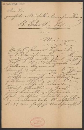 Brief an B. Schott's Söhne : 08.02.1887