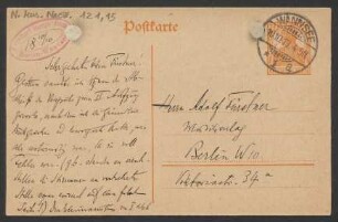 Postkarte an Otto Fürstner : 10.10.1918