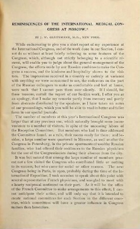 Reminiscences of the International Medical Congress at Moscow