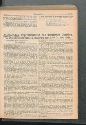 Katholischer Lehrerverband des Deutschen Reiches : 30. Vertreterversammlung in Hamburg vom 9. bis 11. Juni 1924