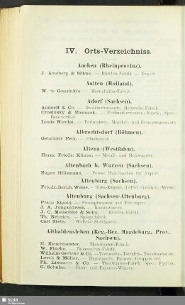 IV. Orts-Verzeichniss