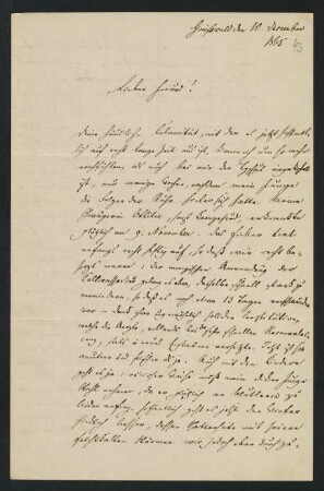 43r-44v, Brief: Greifswald den 10. December 1865