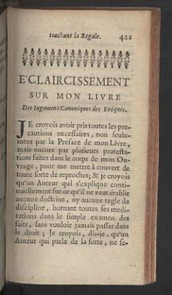 E'Claircissement sur mon livre
