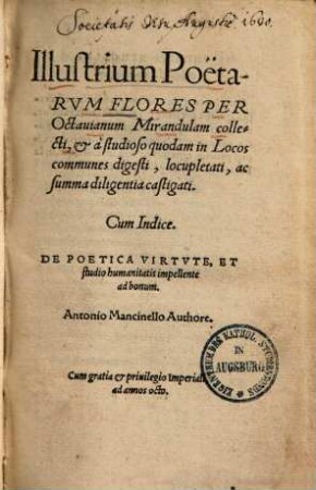Illustrium Poetarvm Flores : Cum Indice