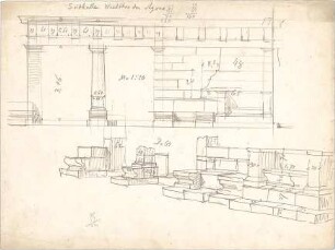 Thiersch, August ; Priene (Türkei); Ausgrabungen - Südhalle, Westtor der Agora (Ansicht,Perspektive)