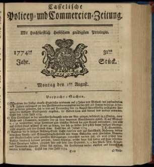 31tes Stueck, Montag den 1ten August 1774