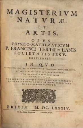 Magisterium naturae et artis, 1