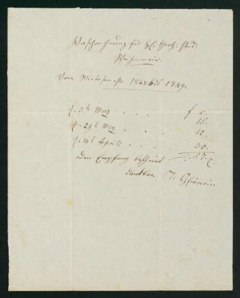 Belegungen Wintersemester 1848/1849