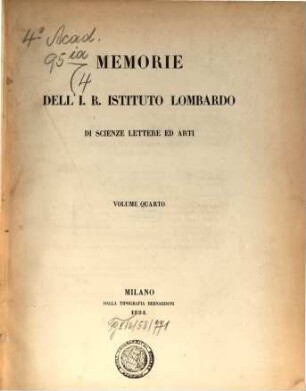 Memorie dell'I.R. Istituto Lombardo di Scienze, Lettere ed Arti, 4. 1854