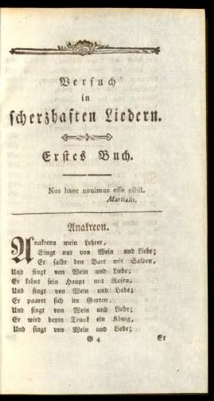 Versuch in scherzhaften Liedern. Erstes Buch