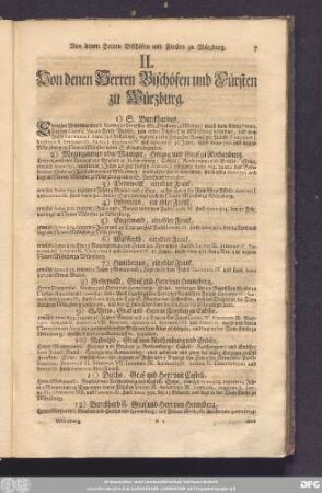 II. Von denen Herren Bischöfen und Fürsten zu Würzburg.