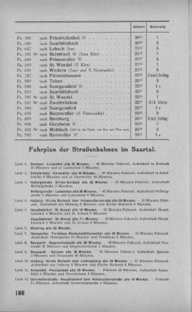Fahrplan der Straßenbahnen im Saartal.
