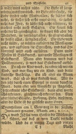 Evangelium am I. Sonntag in den Fasten, Invocavit genannt, Matth. am 4. v. 1-11.