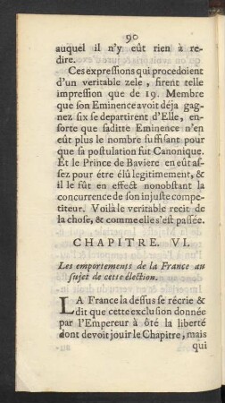 Chapitre VI. Les emportements de la France au sujet de cette élection.