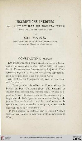 Sér. 3: Inscriptions inédites de la province de Constantine pour les années 1895 et 1896