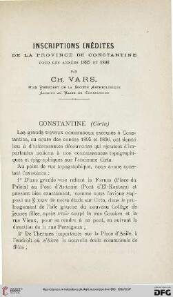 Sér. 3: Inscriptions inédites de la province de Constantine pour les années 1895 et 1896