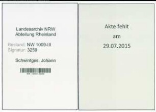 Entnazifizierung Johann Schwintges , geb. 06.06.1905 (Steuerhelfer)