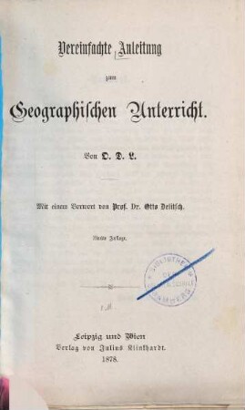 Vereinfachte Anleitung zum geographischen Unterricht