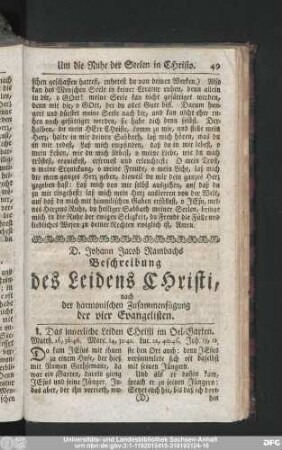 D. Johann Jacob Rambachs Beschreibung des Leidens Christi, nach der harmonischen Zusammenfügung der vier Evangelisten.