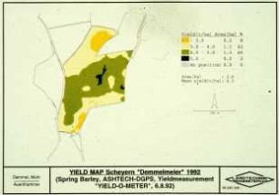 Yield Map Scheyern "Demmelmeier" 1992 (Spring Barley; ASHTEC-GPS; Yield Measurement "YIELD-O-METER", 6.8.1992)