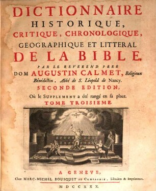 Dictionnaire Historique, Critique, Chronologique, Geographique Et Litteral De La Bible, 3. K - R