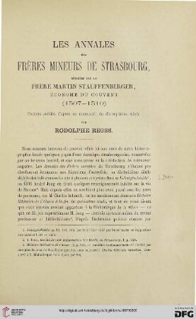 2.Ser. 18.1897: Les annales des frères mineurs de Strasbourg, rédigées par le frère Martin Stauffenberger économe du couvent (1507-1510)