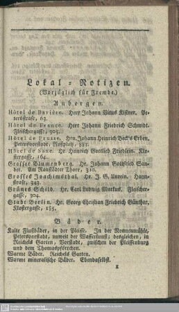 Lokal-Notizen (vorzüglich für Fremde)