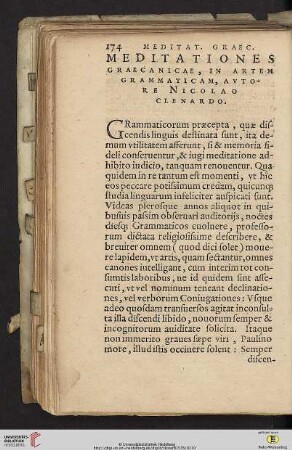 Meditationes Graecanicae, in artem grammaticam, avtore Nicolao Clenardo