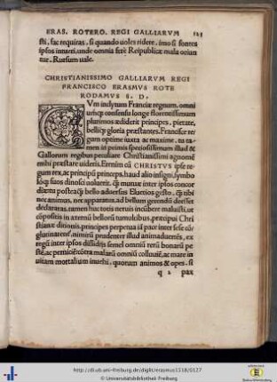 Erasmus Christianissimo Galliarum Regi Francisco.