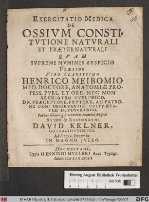 Exercitatio Medica De Ossium Constitutione Naturali Et Praeternaturali