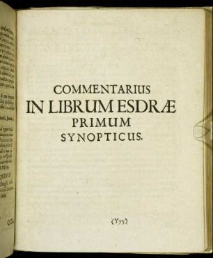 Commentarius In Librum Esdræ Primum Synopticus.