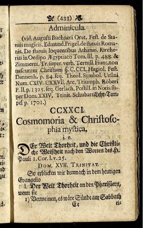 CCXXCI. Cosmomoria & Christosophia mystica. - CCC. Jesus A & O Salutis nostræ.