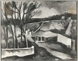 Dorfstraße (bezeichnet rechts unten: "Vlaminck 1914"; Leinwand; 0,73 x 0,92 m; Nationalgalerie Prag)